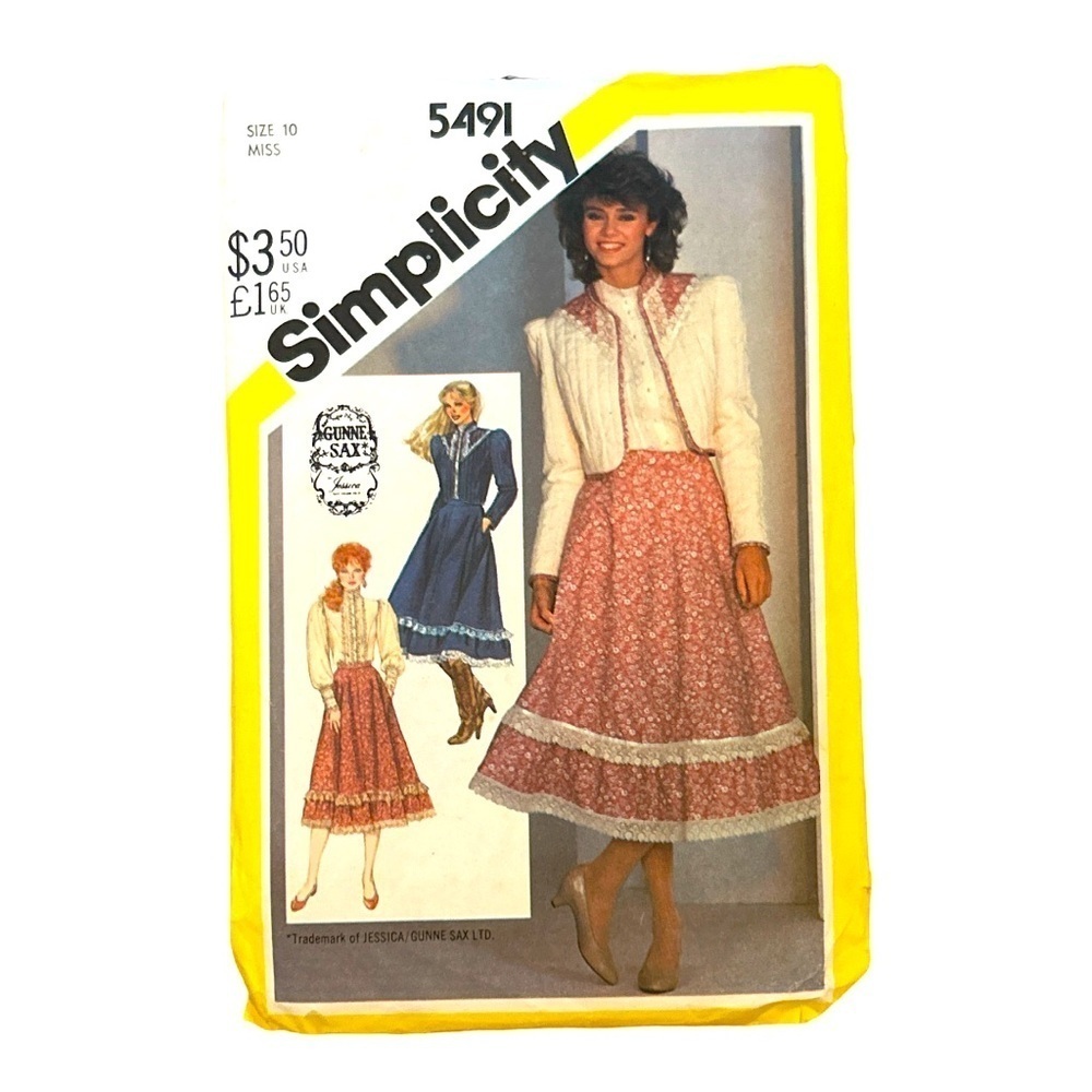 Vintage 1982 Simplicity 5491 Pattern Misses Size 10 Gunne Sax Skirt Top Jacket